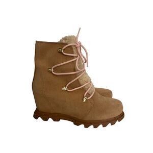 Sorel Bootie Women 8 Tobacco Joan of Arctic Wedge III Lexie Lace Cozy Waterproof